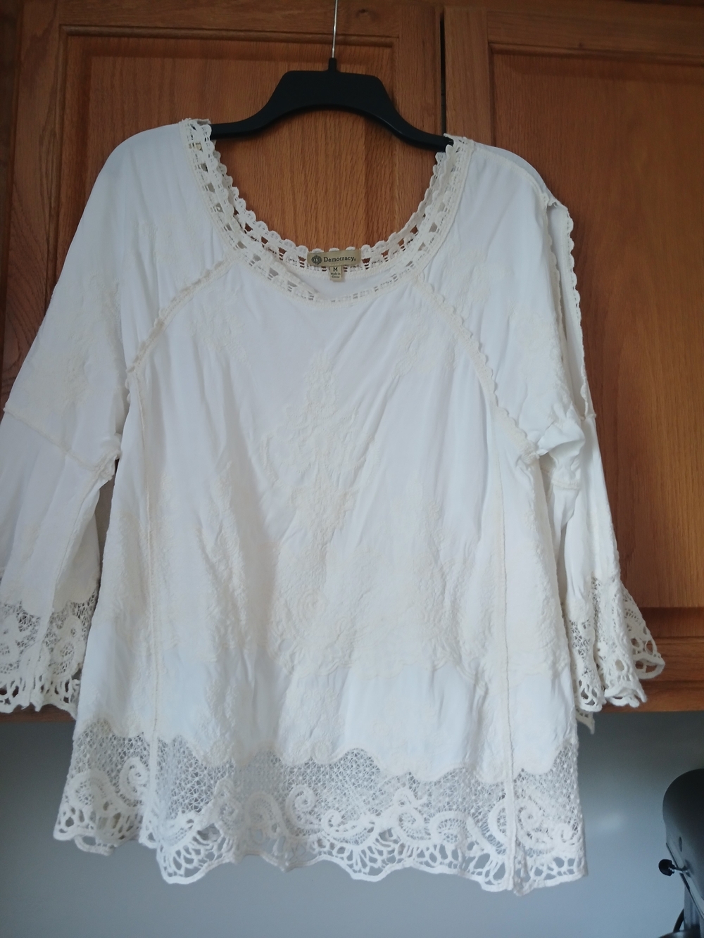 Democracy White Crochet-Trim Tunic Top